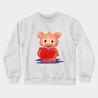 Cute pig hug big red heart with love Crewneck Sweatshirt